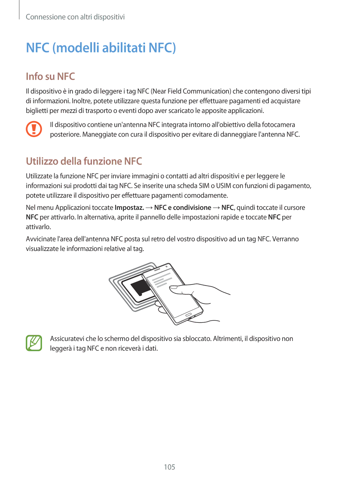 Samsung SM-A700FZWAXEF, SM-A700FZKADBT, SM-A500FZWUPRT NFC modelli abilitati NFC, Info su NFC, Utilizzo della funzione NFC 