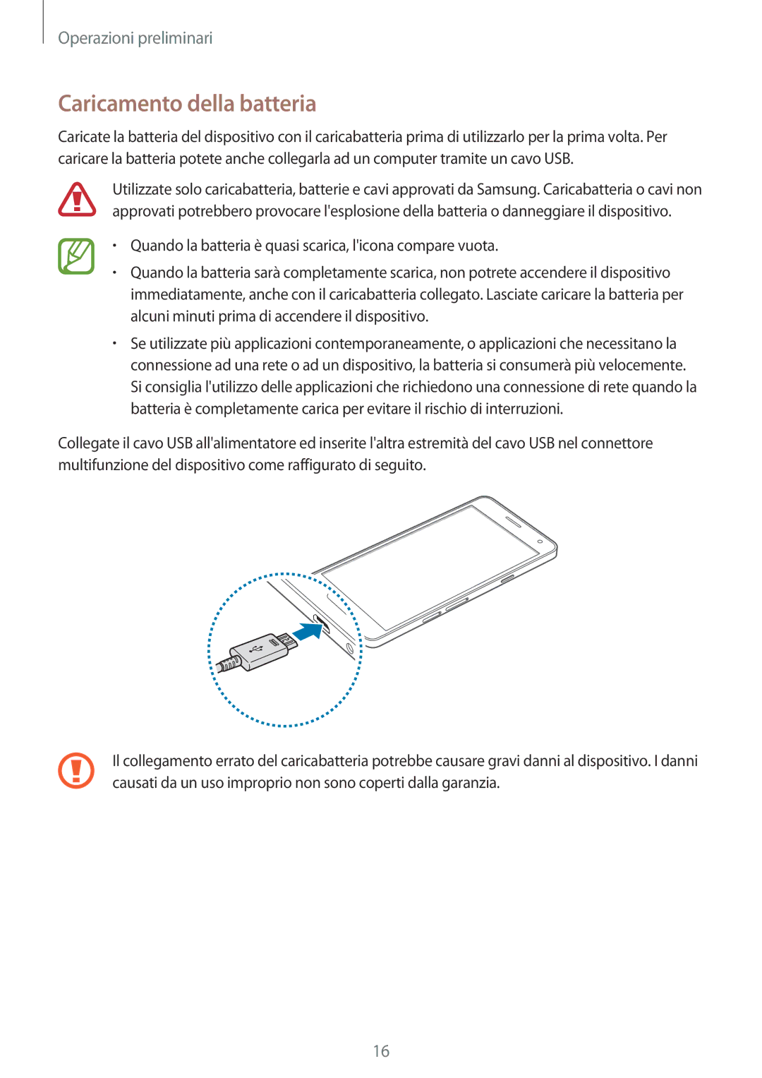 Samsung SM-A500FZKUXEO, SM-A700FZKADBT, SM-A500FZWUPRT, SM-A500FZKUDPL, SM-A500FZKUDBT manual Caricamento della batteria 