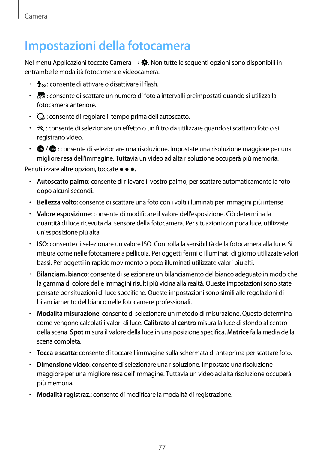 Samsung SM-A500FZKUTIM, SM-A700FZKADBT, SM-A500FZWUPRT, SM-A500FZKUDPL, SM-A500FZKUDBT manual Impostazioni della fotocamera 