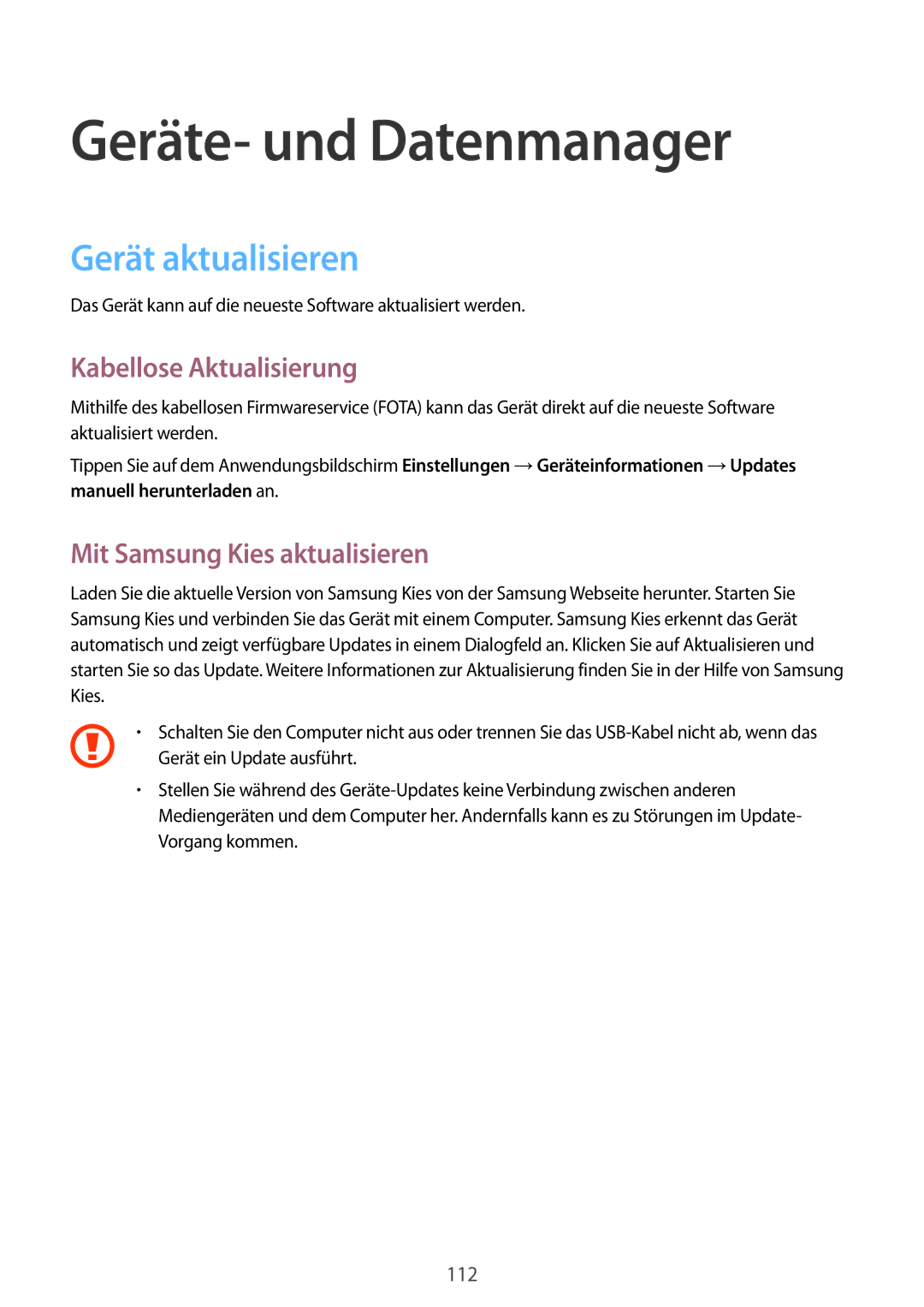 Samsung SM-A700FZDASEB, SM-A700FZKADBT manual Geräte- und Datenmanager, Gerät aktualisieren, Kabellose Aktualisierung 