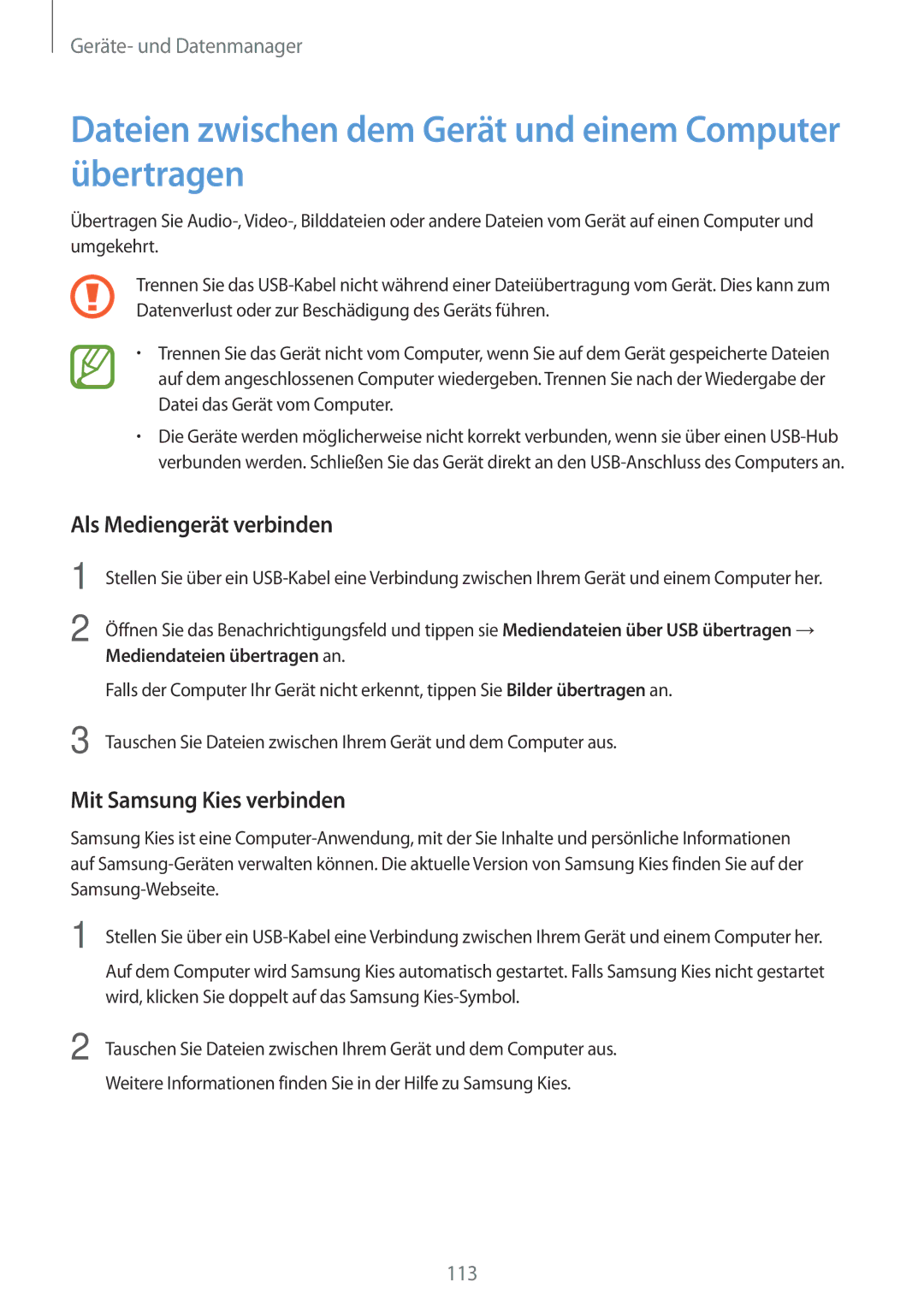 Samsung SM-A700FZDATPH, SM-A700FZKADBT Dateien zwischen dem Gerät und einem Computer übertragen, Als Mediengerät verbinden 