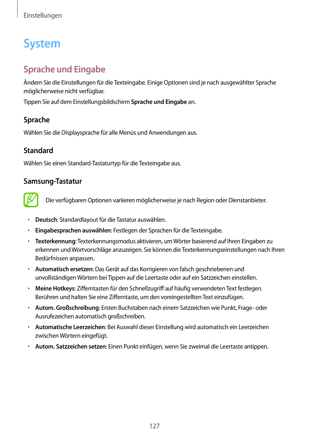 Samsung SM-A500FZWUXEO, SM-A700FZKADBT, SM-A700FZKACYO manual System, Sprache und Eingabe, Standard, Samsung-Tastatur 