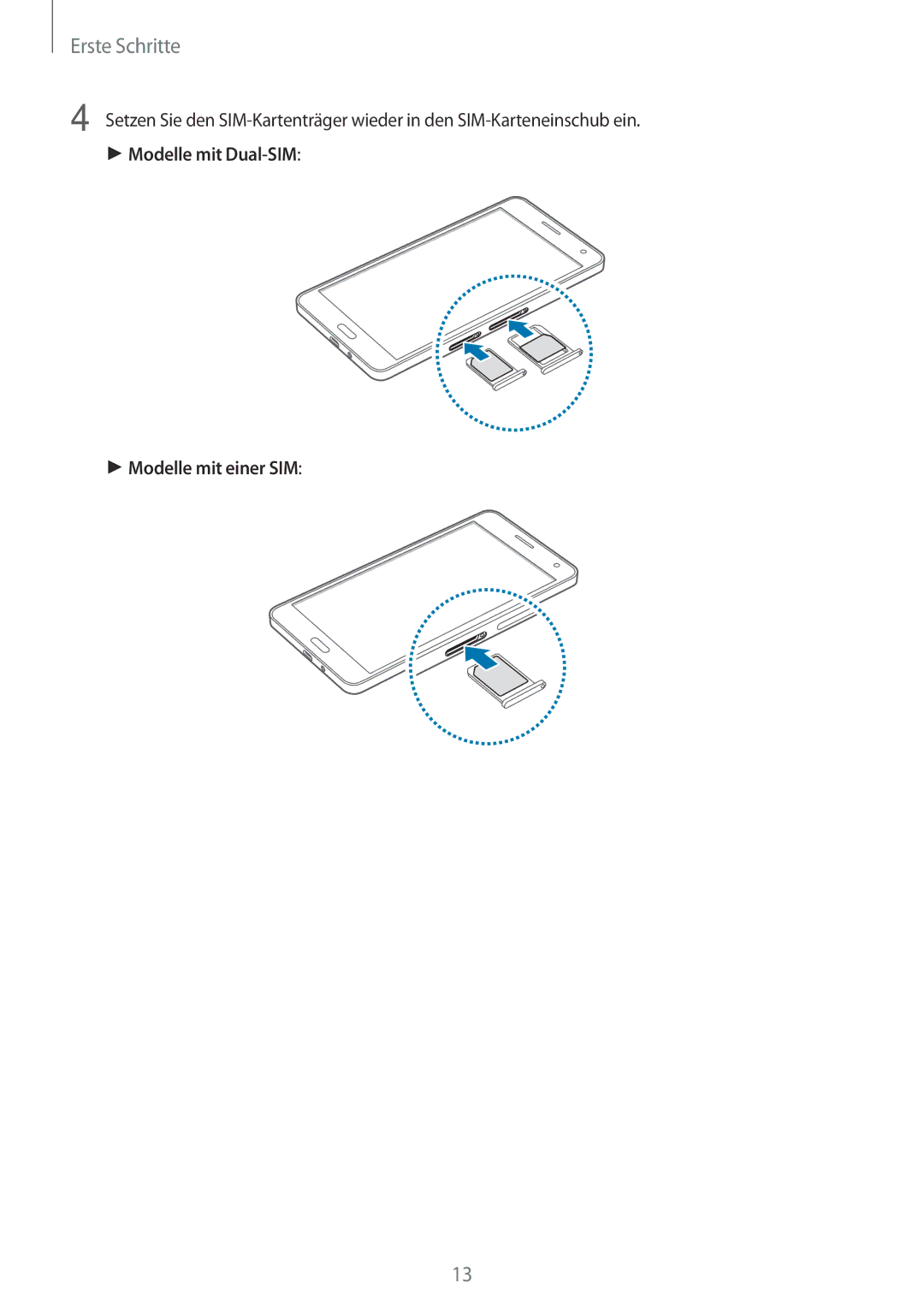 Samsung SM-A500FZKUVGR, SM-A700FZKADBT, SM-A700FZKACYO, SM-A500FZWUPRT, SM-A500FZWUDDE, SM-A500FZWUATO manual Erste Schritte 