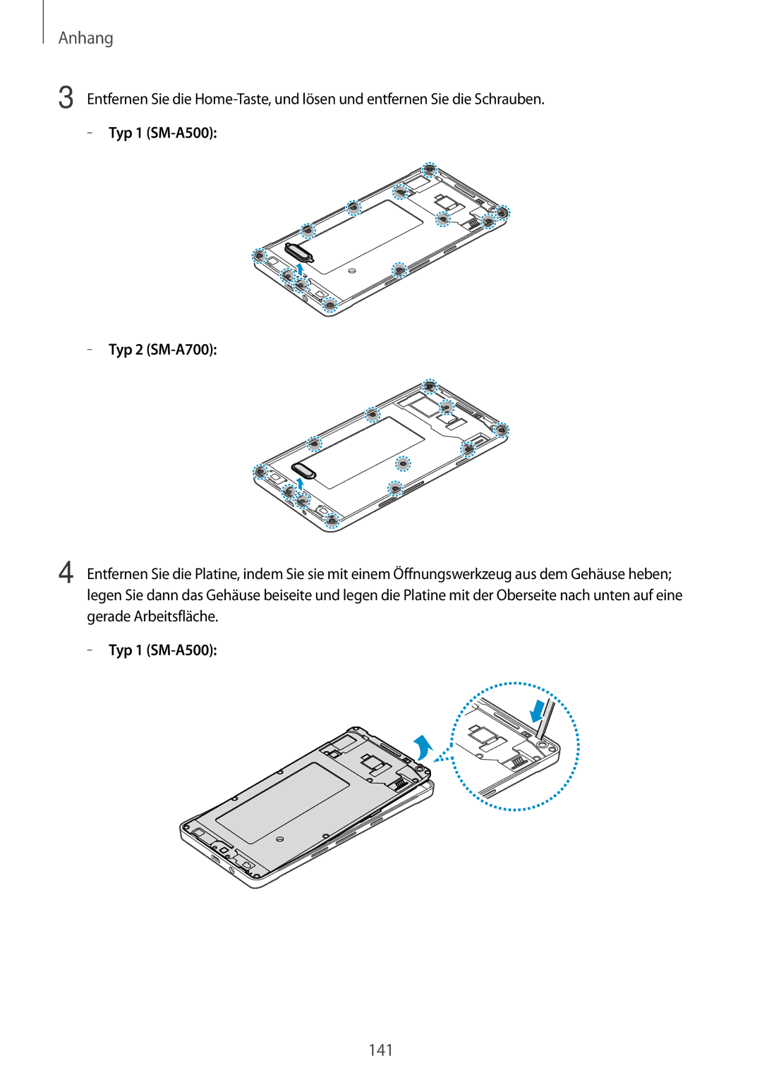 Samsung SM-A500FZKUXEO, SM-A700FZKADBT, SM-A700FZKACYO, SM-A500FZWUPRT, SM-A500FZWUDDE, SM-A500FZWUATO manual Typ 1 SM-A500 