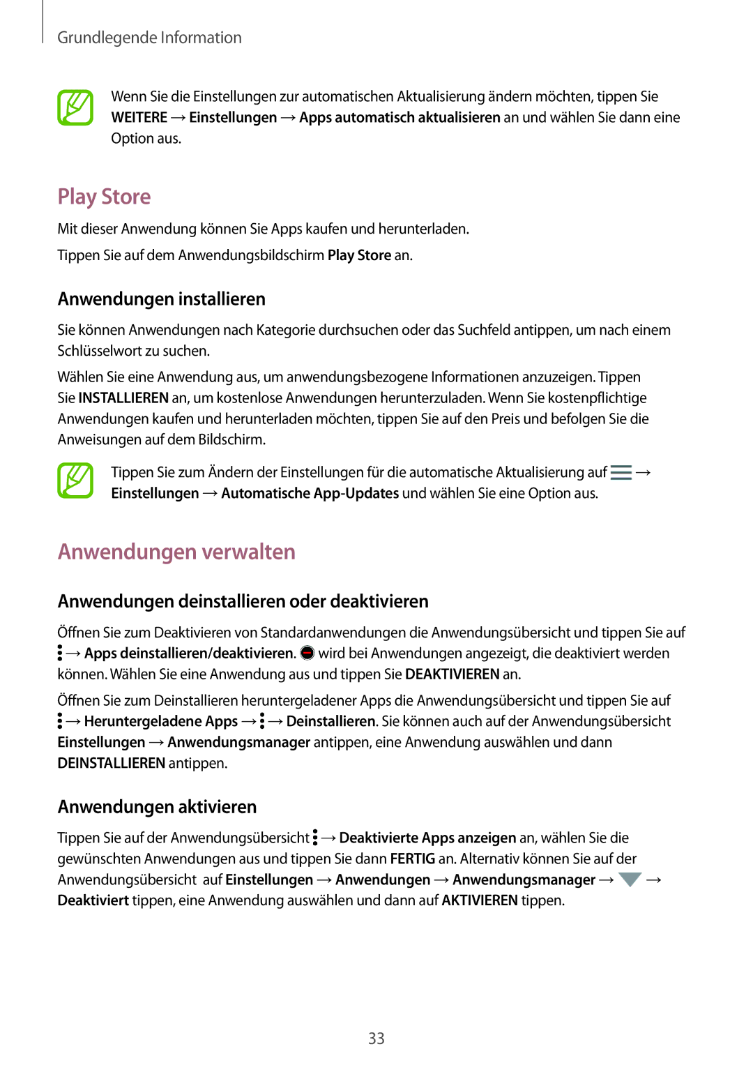 Samsung SM-A500FZDUVD2, SM-A700FZKADBT Play Store, Anwendungen verwalten, Anwendungen deinstallieren oder deaktivieren 