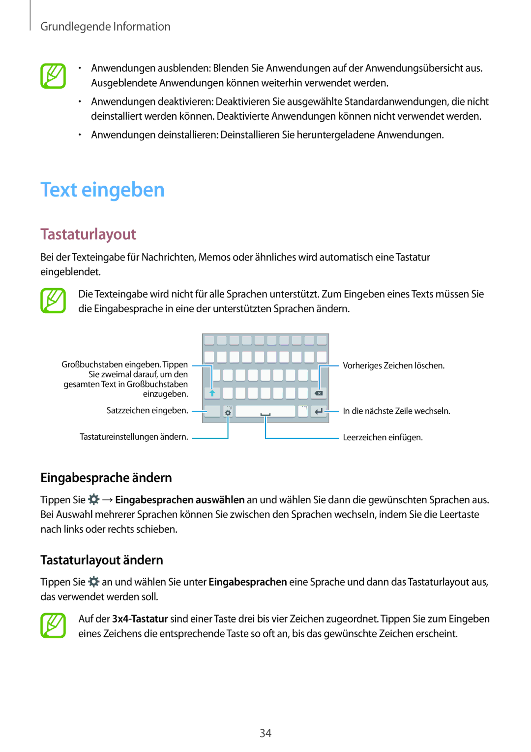 Samsung SM-A500FZDUSEB, SM-A700FZKADBT, SM-A700FZKACYO manual Text eingeben, Eingabesprache ändern, Tastaturlayout ändern 