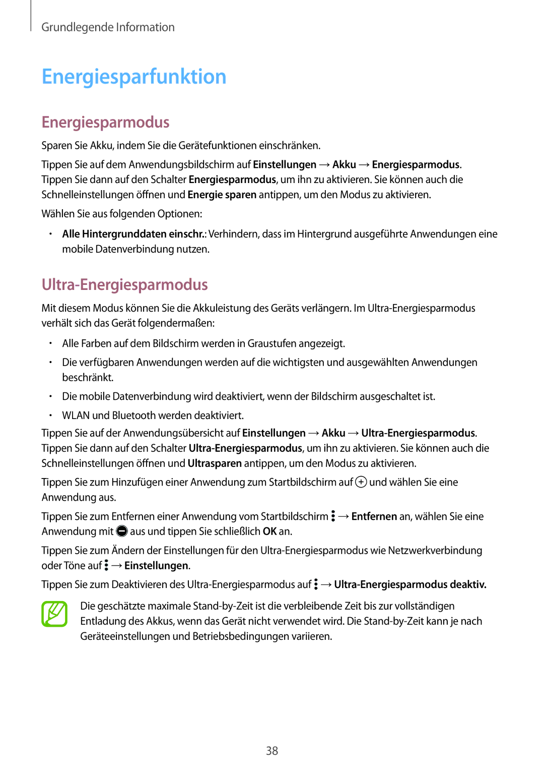 Samsung SM-A700FZWACYO, SM-A700FZKADBT, SM-A700FZKACYO, SM-A500FZWUPRT manual Energiesparfunktion, Ultra-Energiesparmodus 