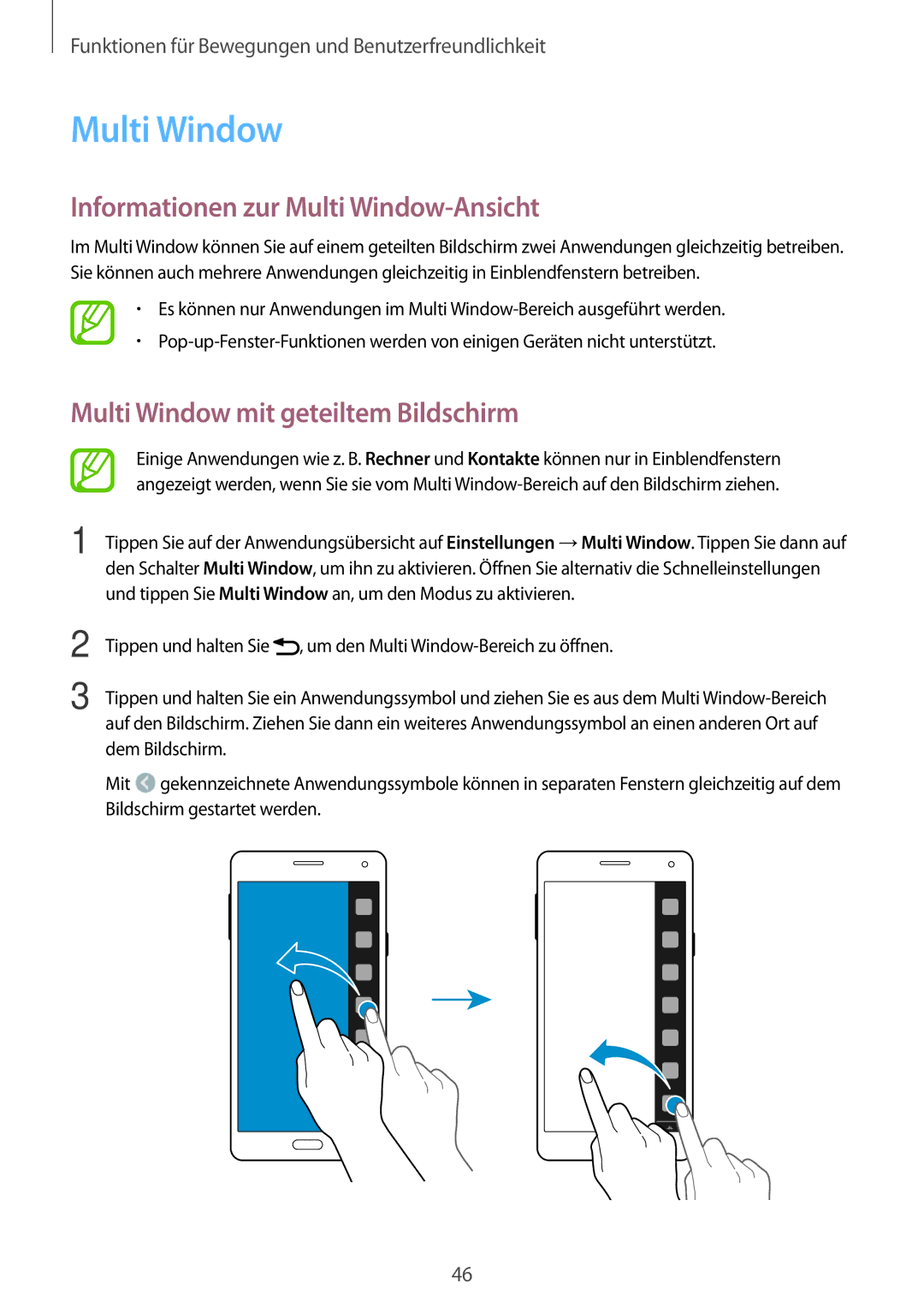 Samsung SM-A500FZWUIDE, SM-A700FZKADBT Informationen zur Multi Window-Ansicht, Multi Window mit geteiltem Bildschirm 