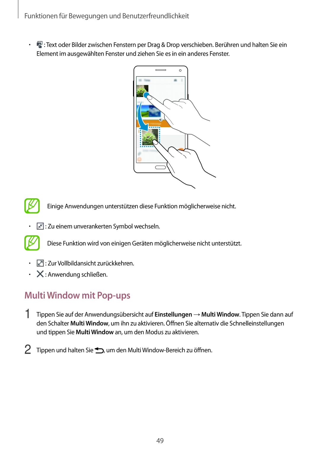 Samsung SM-A500FZDUDBT, SM-A700FZKADBT, SM-A700FZKACYO, SM-A500FZWUPRT, SM-A500FZWUDDE manual Multi Window mit Pop-ups 