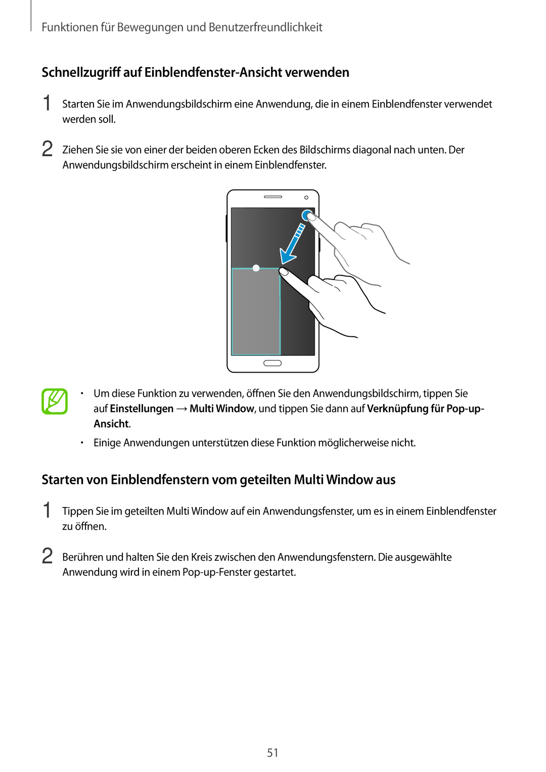 Samsung SM-A500FZWUXEO, SM-A700FZKADBT, SM-A700FZKACYO, SM-A500FZWUPRT Schnellzugriff auf Einblendfenster-Ansicht verwenden 