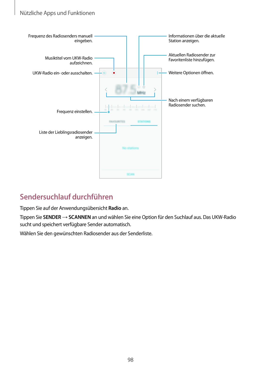 Samsung SM-A500FZKUPRT, SM-A700FZKADBT, SM-A700FZKACYO, SM-A500FZWUPRT, SM-A500FZWUDDE manual Sendersuchlauf durchführen 