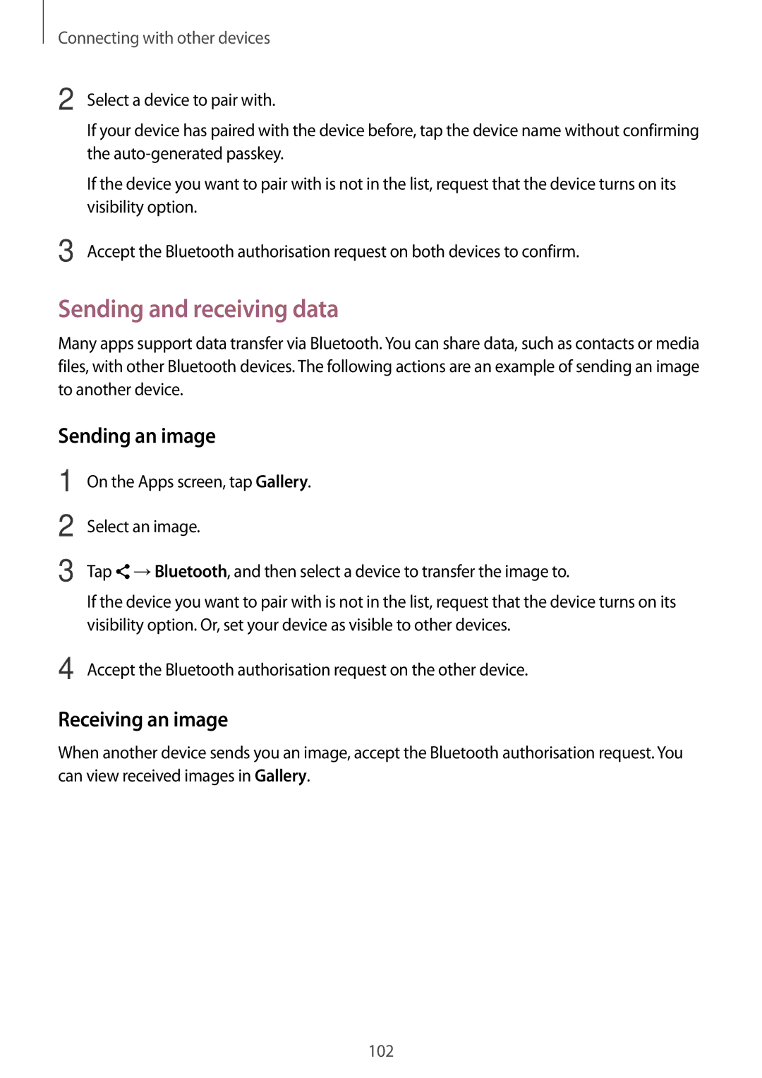 Samsung SM-A700FZWADBT, SM-A700FZKADBT, SM-A700FZKACYO Sending and receiving data, Sending an image, Receiving an image 