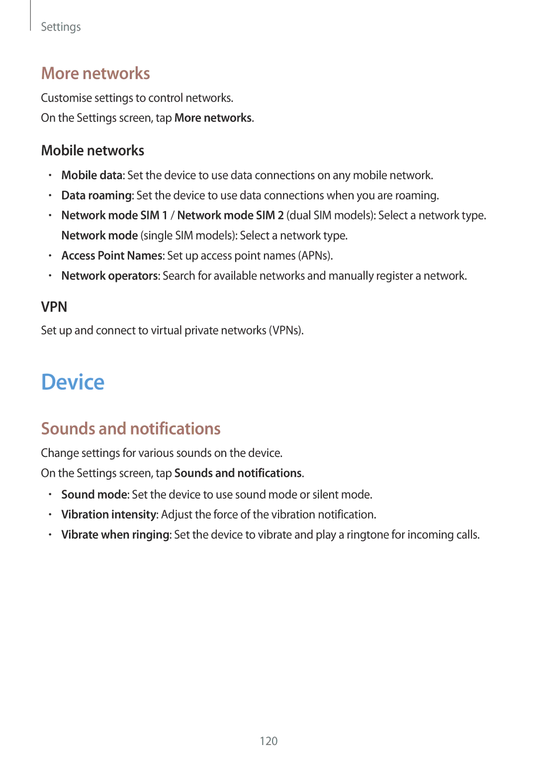 Samsung SM-A700FZKDKSA, SM-A700FZKADBT, SM-A700FZKACYO Device, More networks, Sounds and notifications, Mobile networks 