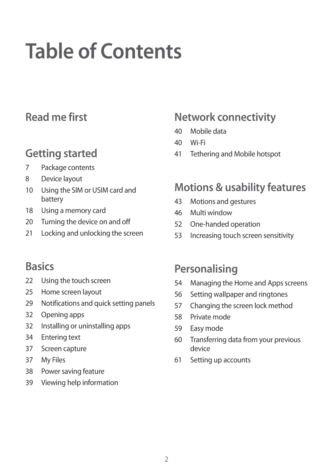 Samsung SM-A700FZWATPH, SM-A700FZKADBT, SM-A700FZKACYO, SM-A700FZDASEB, SM-A700FZDATPH, SM-A700FZWACYO manual Table of Contents 