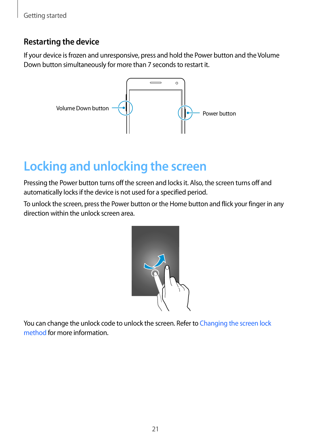 Samsung SM-A700FZKAPHE, SM-A700FZKADBT, SM-A700FZKACYO manual Locking and unlocking the screen, Restarting the device 