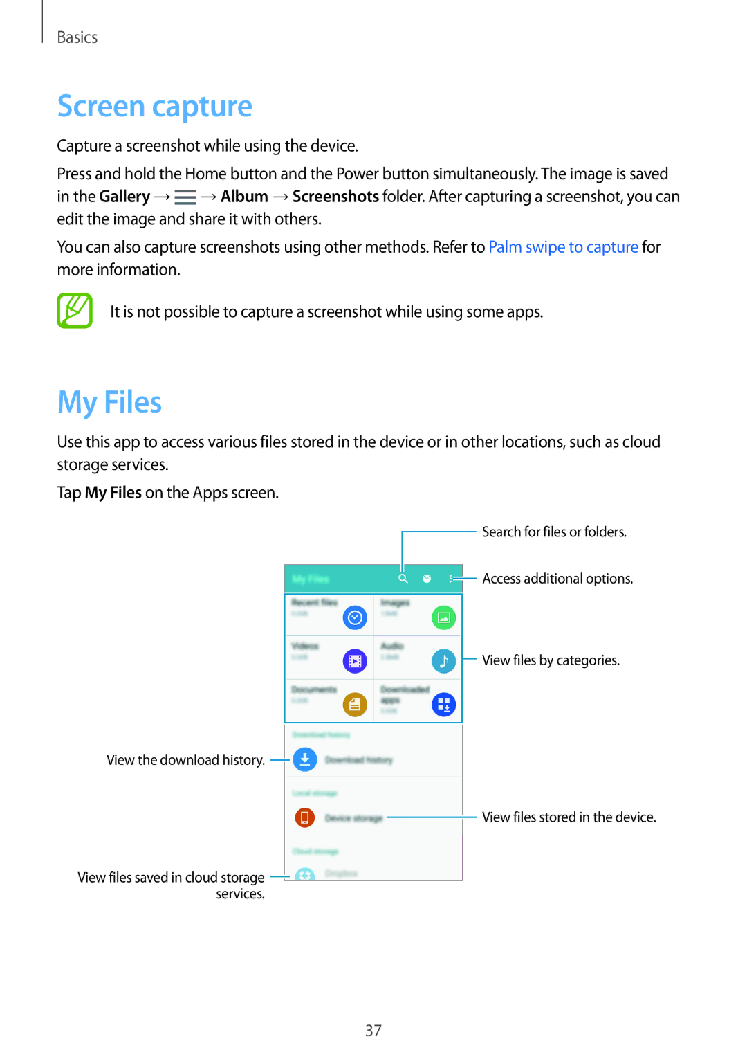 Samsung SM-A700FZDAXEH, SM-A700FZKADBT, SM-A700FZKACYO, SM-A700FZWATPH, SM-A700FZDASEB manual Screen capture, My Files 