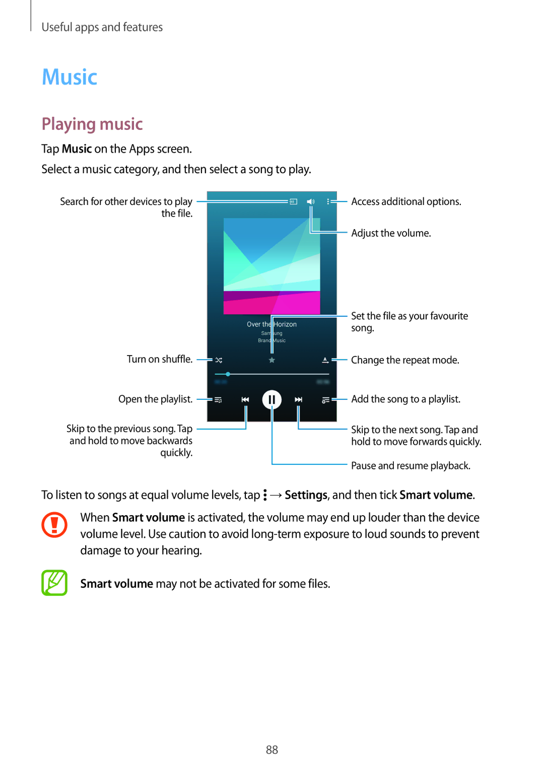 Samsung SM-A700FZWANEE, SM-A700FZKADBT, SM-A700FZKACYO, SM-A700FZWATPH, SM-A700FZDASEB, SM-A700FZDATPH Music, Playing music 