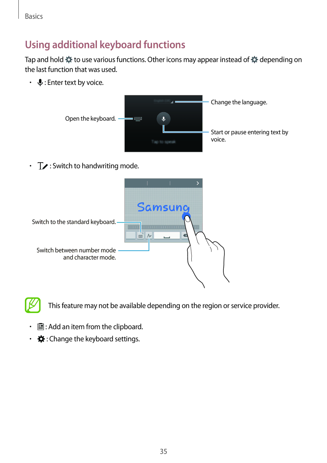 Samsung SM-A700FZDAXEH, SM-A700FZKADBT, SM-A700FZKACYO, SM-A700FZWATPH, SM-A700FZDASEB Using additional keyboard functions 