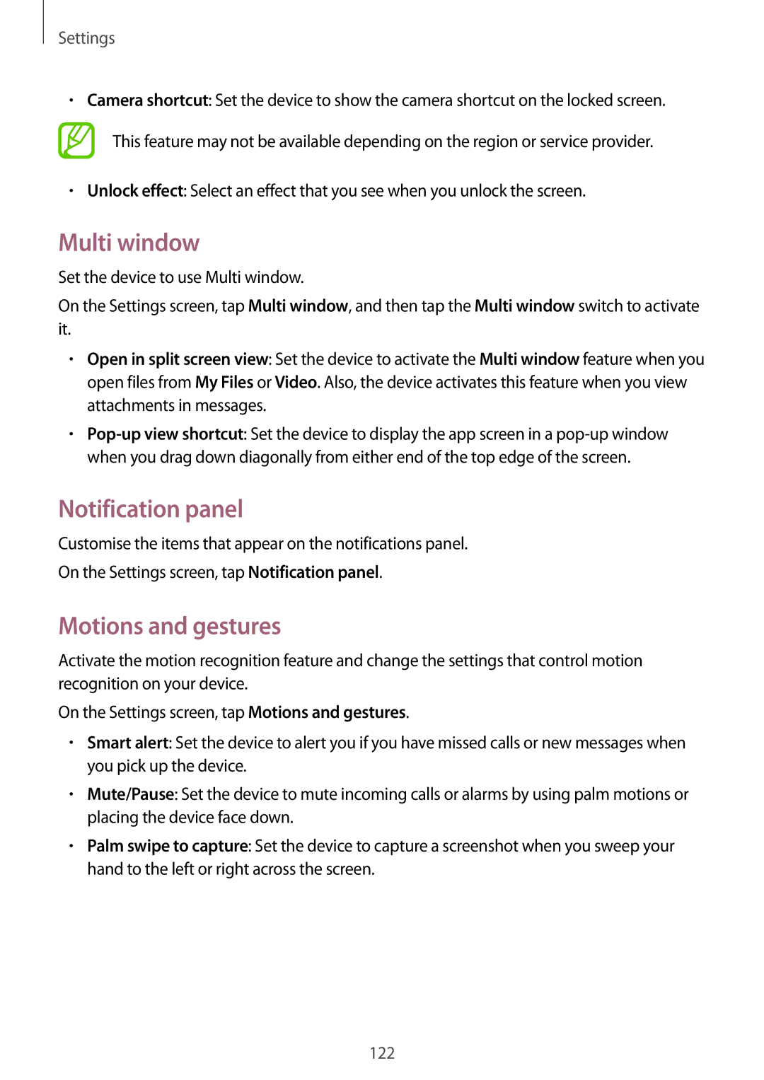 Samsung SM-A700FZDDSER, SM-A700FZKADBT, SM-A700FZKACYO manual Multi window, Notification panel, Motions and gestures 