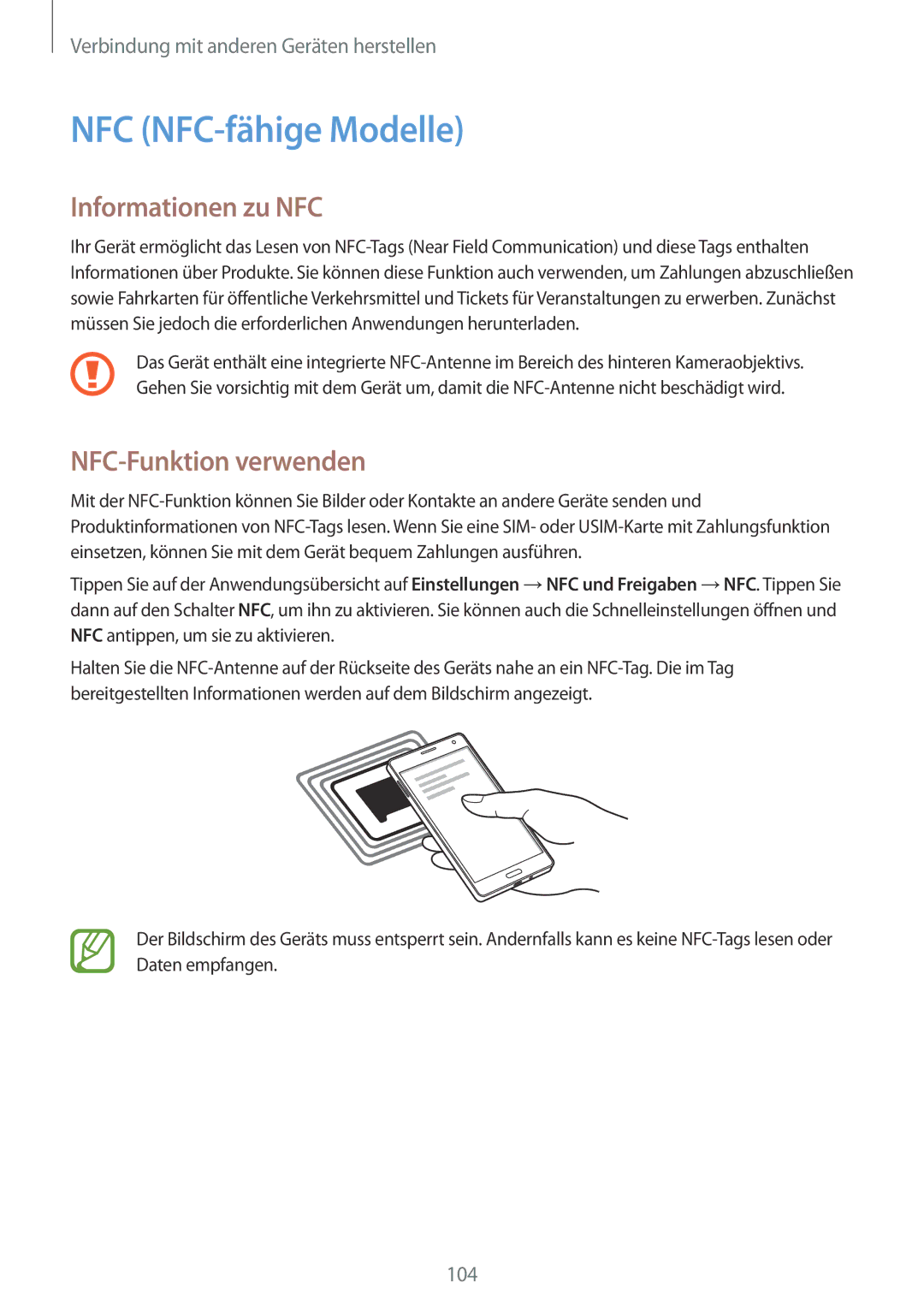 Samsung SM-A700FZWAXEF, SM-A700FZKADBT, SM-A700FZKACYO NFC NFC-fähige Modelle, Informationen zu NFC, NFC-Funktion verwenden 