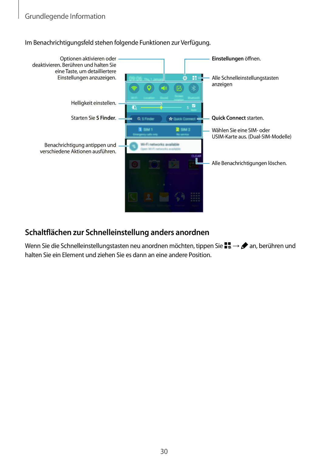 Samsung SM-A700FZKADBT, SM-A700FZKACYO, SM-A700FZWATPH, SM-A700FZDASEB Schaltflächen zur Schnelleinstellung anders anordnen 