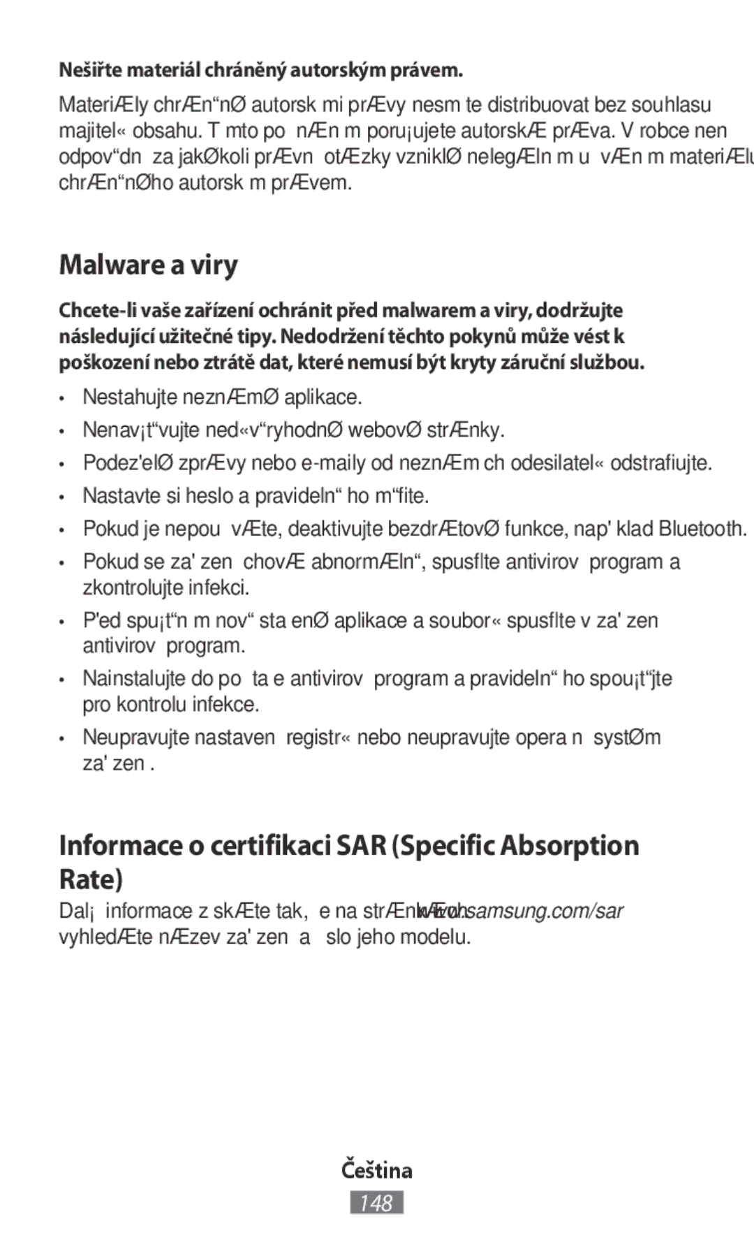 Samsung SM-T677NZKAKSA, SM-A700FZKADBT, SM-A700FZKACYO Malware a viry, Informace o certifikaci SAR Specific Absorption Rate 