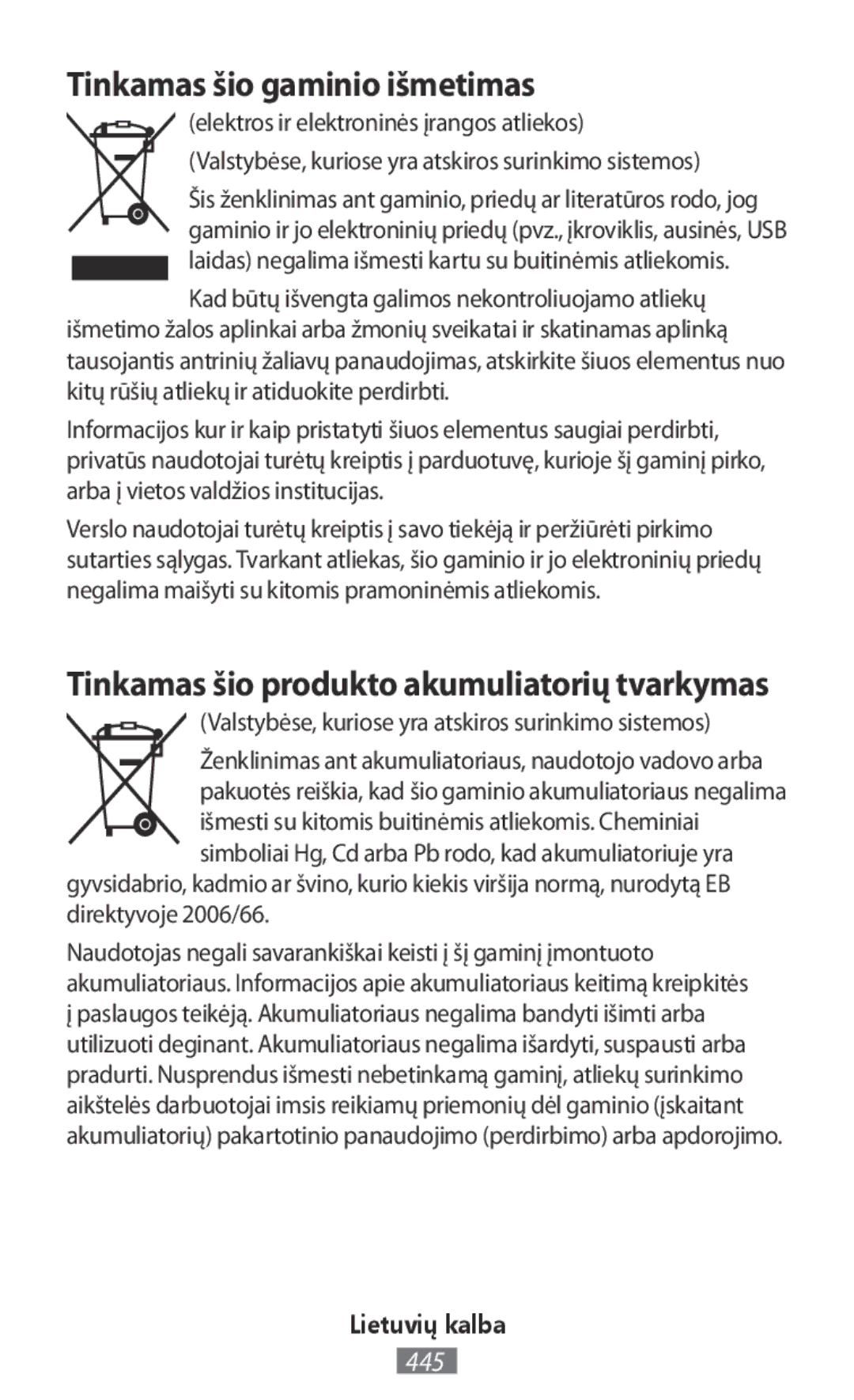 Samsung SM-T533NYKAPHE, SM-A700FZKADBT manual Tinkamas šio gaminio išmetimas, Tinkamas šio produkto akumuliatorių tvarkymas 