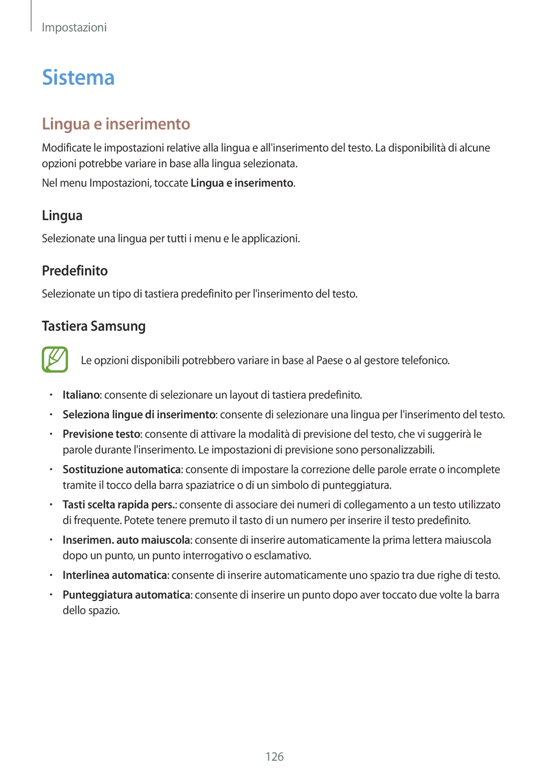 Samsung SM-A700FZWAITV, SM-A700FZKADBT, SM-A700FZWADBT manual Sistema, Lingua e inserimento, Predefinito, Tastiera Samsung 