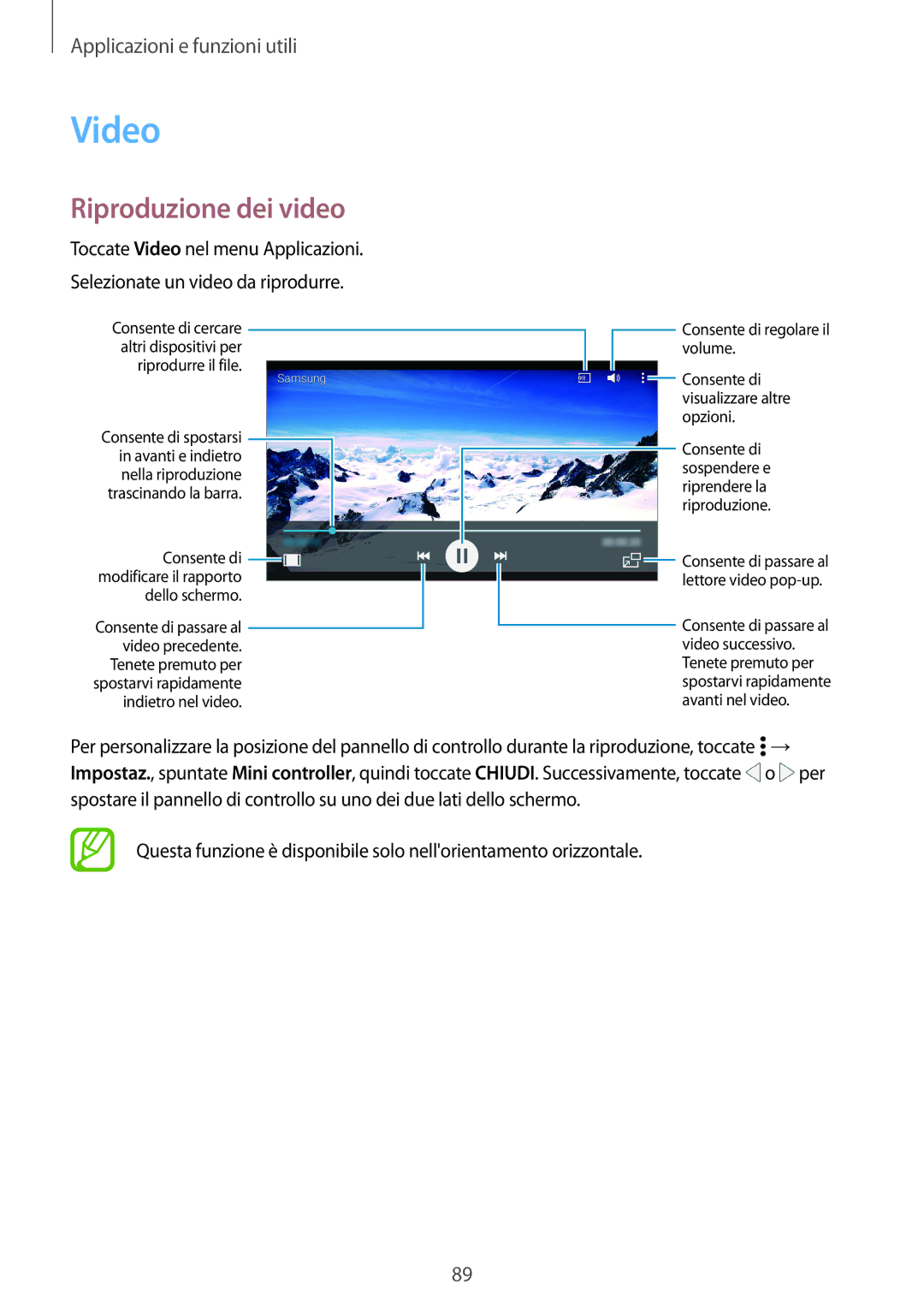 Samsung SM-A700FZWADBT, SM-A700FZKADBT, SM-A700FZWAXEF, SM-A700FZDASEE, SM-A700FZKAXEO manual Video, Riproduzione dei video 