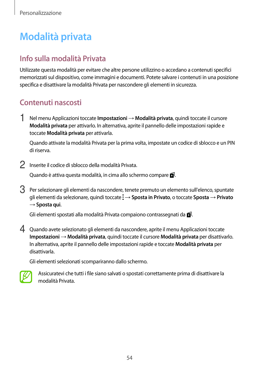 Samsung SM-A700FZWAITV, SM-A700FZKADBT Modalità privata, Info sulla modalità Privata, Contenuti nascosti, → Sposta qui 