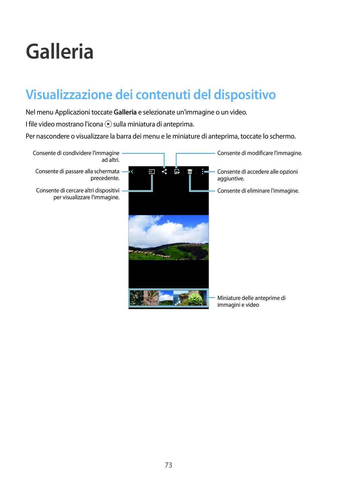 Samsung SM-A700FZWADBT, SM-A700FZKADBT, SM-A700FZWAXEF manual Galleria, Visualizzazione dei contenuti del dispositivo 