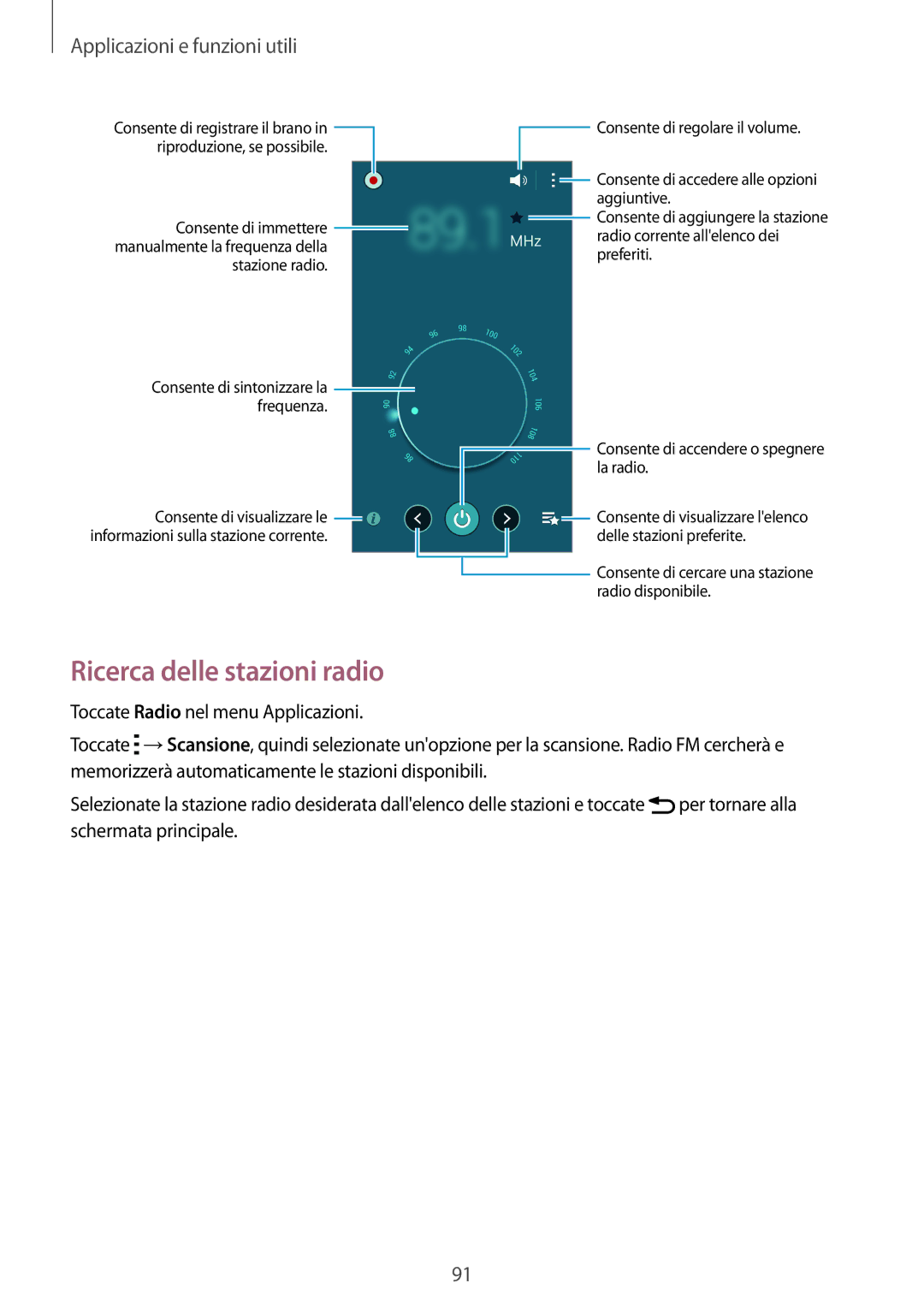 Samsung SM-A700FZDASEE, SM-A700FZKADBT, SM-A700FZWADBT, SM-A700FZWAXEF manual Ricerca delle stazioni radio, Stazione radio 