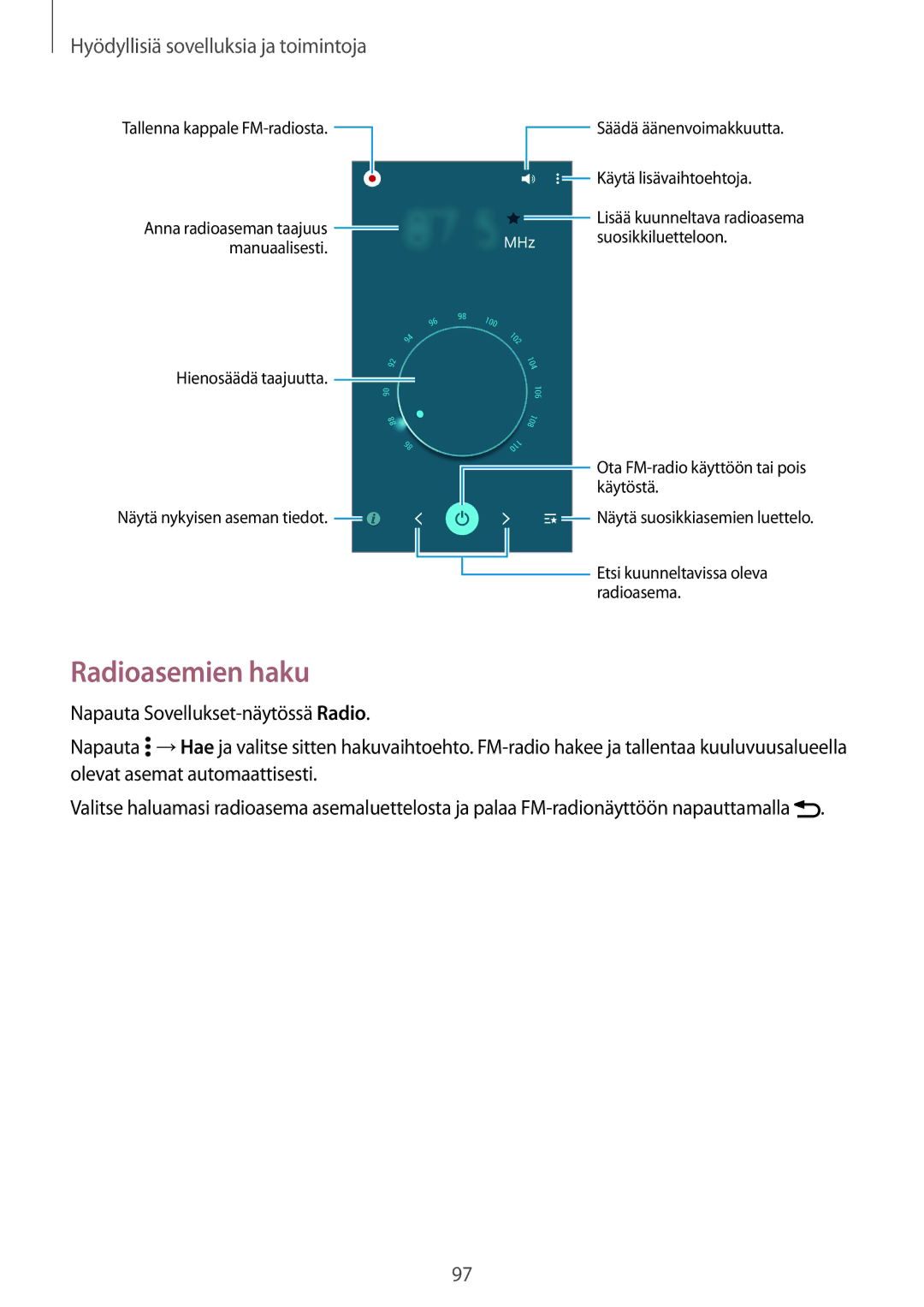 Samsung SM-A700FZDANEE, SM-A700FZKANEE, SM-A700FZWANEE manual Radioasemien haku 