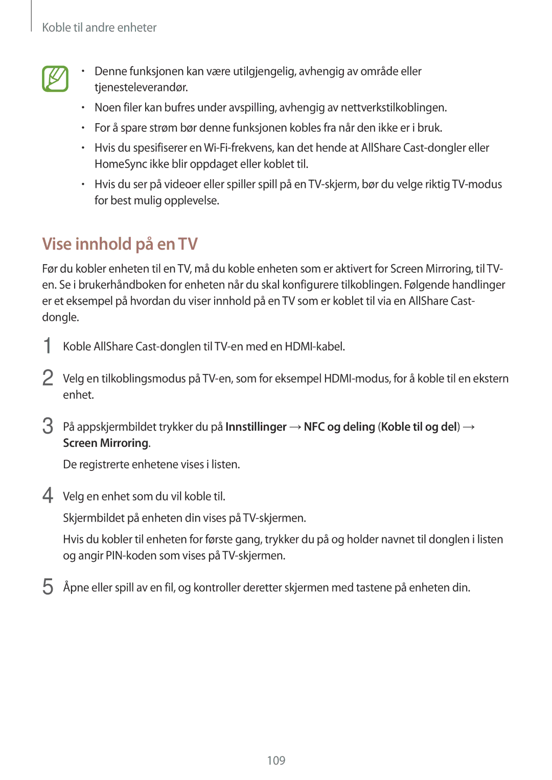 Samsung SM-A700FZDANEE, SM-A700FZKANEE, SM-A700FZWANEE manual Vise innhold på en TV 