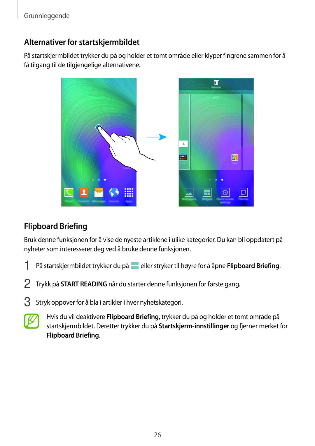 Samsung SM-A700FZWANEE, SM-A700FZKANEE, SM-A700FZDANEE manual Alternativer for startskjermbildet, Flipboard Briefing 