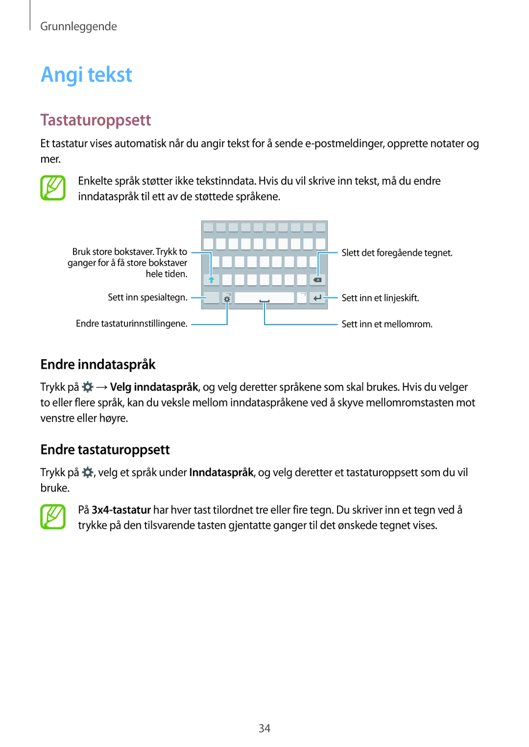 Samsung SM-A700FZDANEE, SM-A700FZKANEE manual Angi tekst, Tastaturoppsett, Endre inndataspråk, Endre tastaturoppsett 