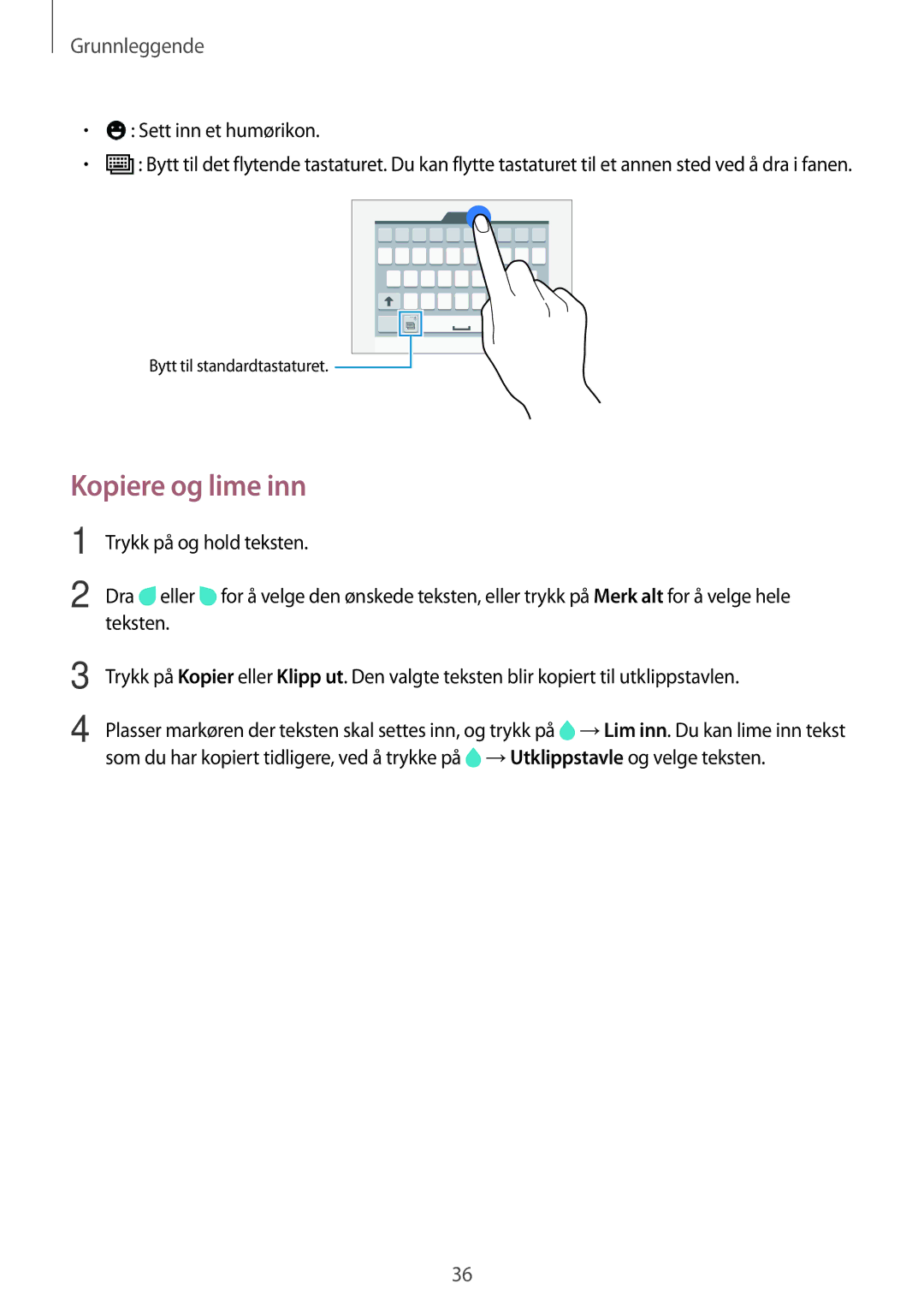 Samsung SM-A700FZKANEE, SM-A700FZDANEE, SM-A700FZWANEE manual Kopiere og lime inn, Sett inn et humørikon 