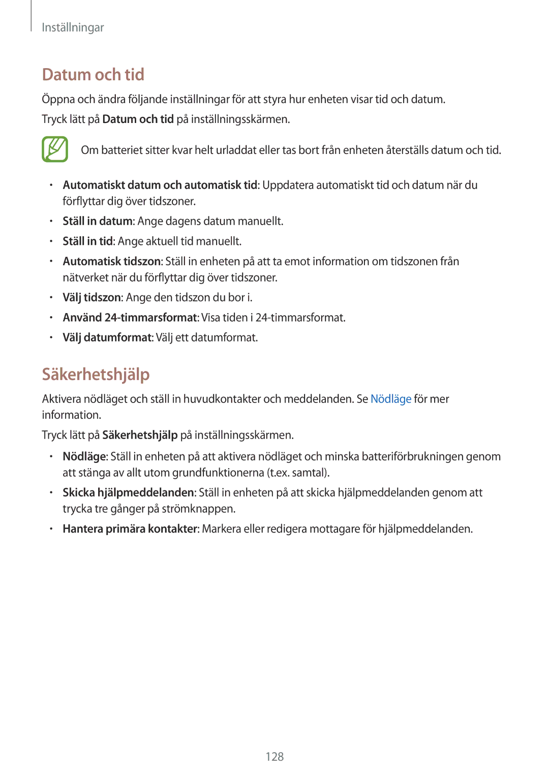 Samsung SM-A700FZWANEE, SM-A700FZKANEE, SM-A700FZDANEE manual Datum och tid, Säkerhetshjälp 