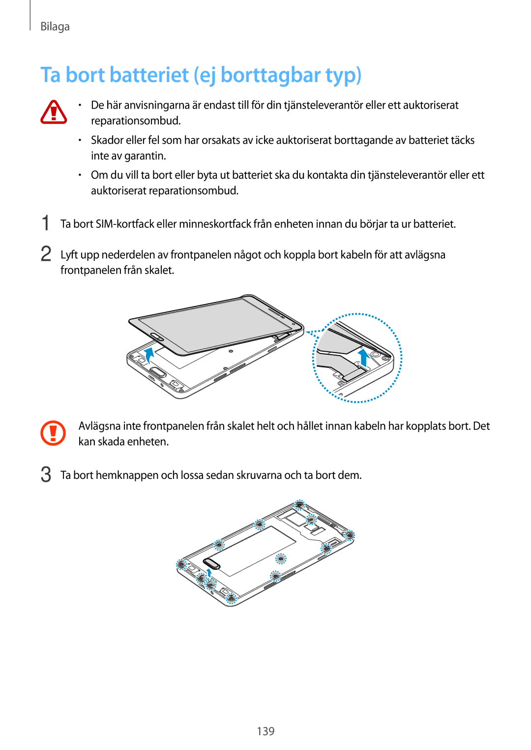 Samsung SM-A700FZDANEE, SM-A700FZKANEE, SM-A700FZWANEE manual Ta bort batteriet ej borttagbar typ 