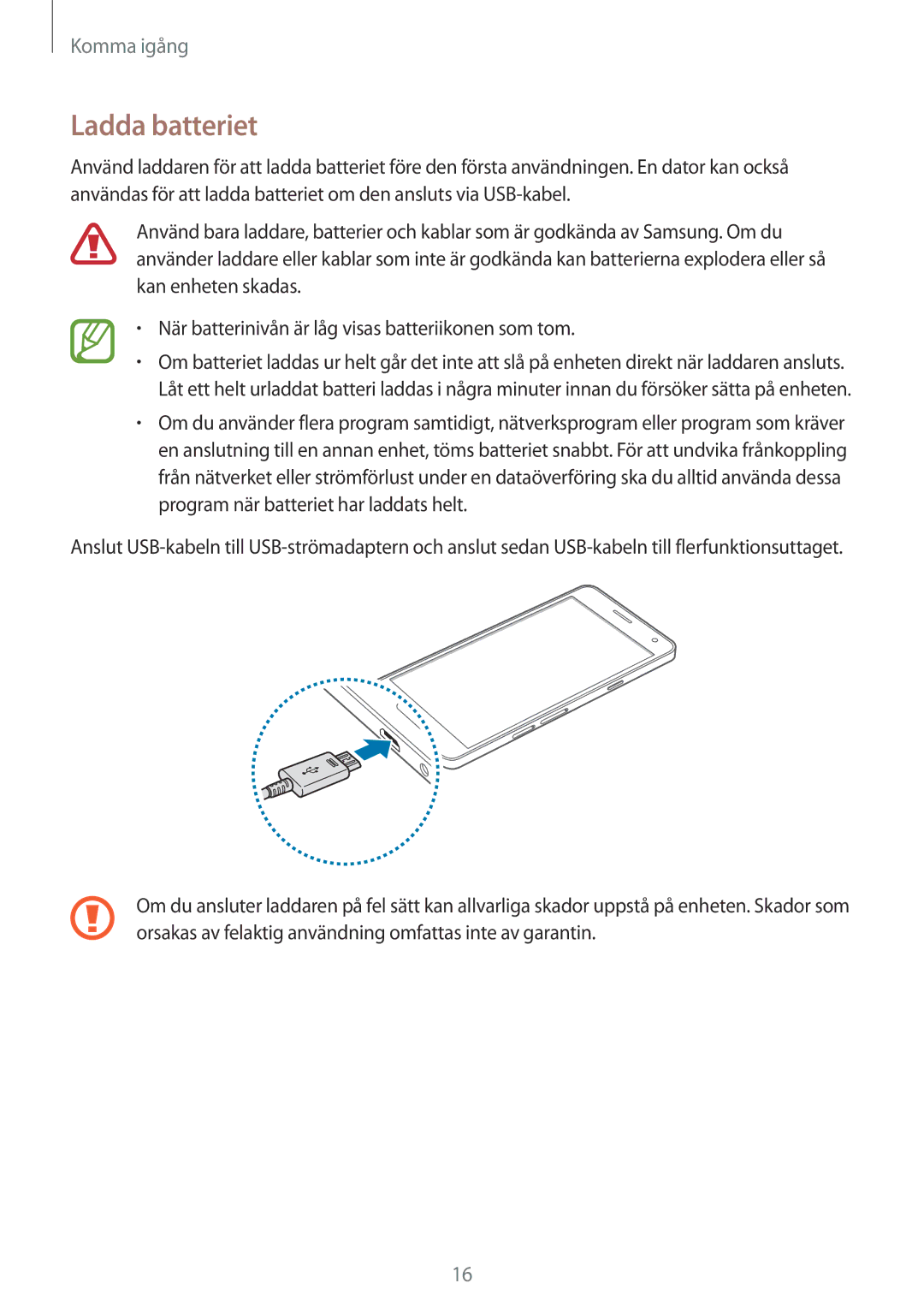 Samsung SM-A700FZDANEE, SM-A700FZKANEE, SM-A700FZWANEE manual Ladda batteriet 