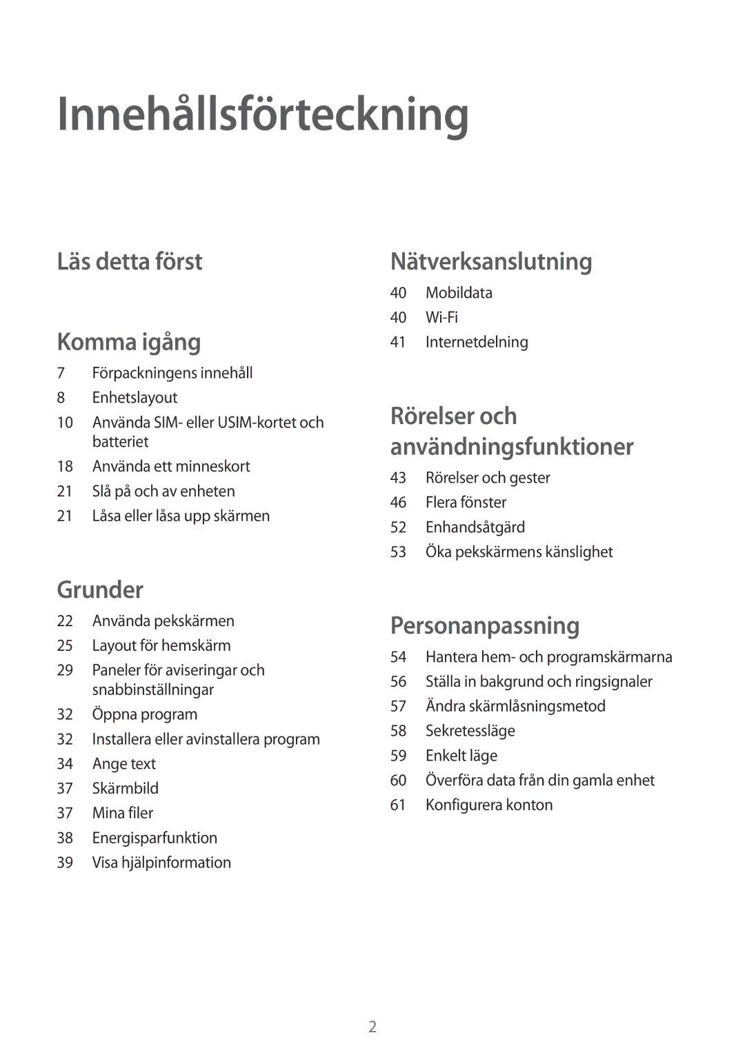 Samsung SM-A700FZWANEE, SM-A700FZKANEE, SM-A700FZDANEE manual Innehållsförteckning, Mobildata Wi-Fi Internetdelning 