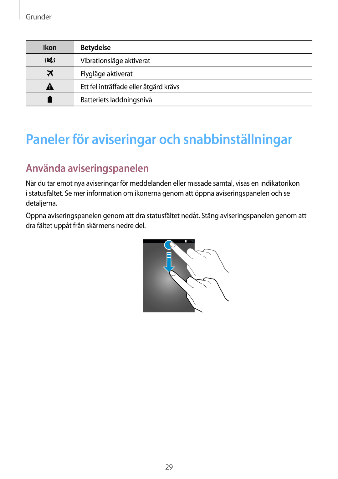 Samsung SM-A700FZWANEE, SM-A700FZKANEE manual Paneler för aviseringar och snabbinställningar, Använda aviseringspanelen 