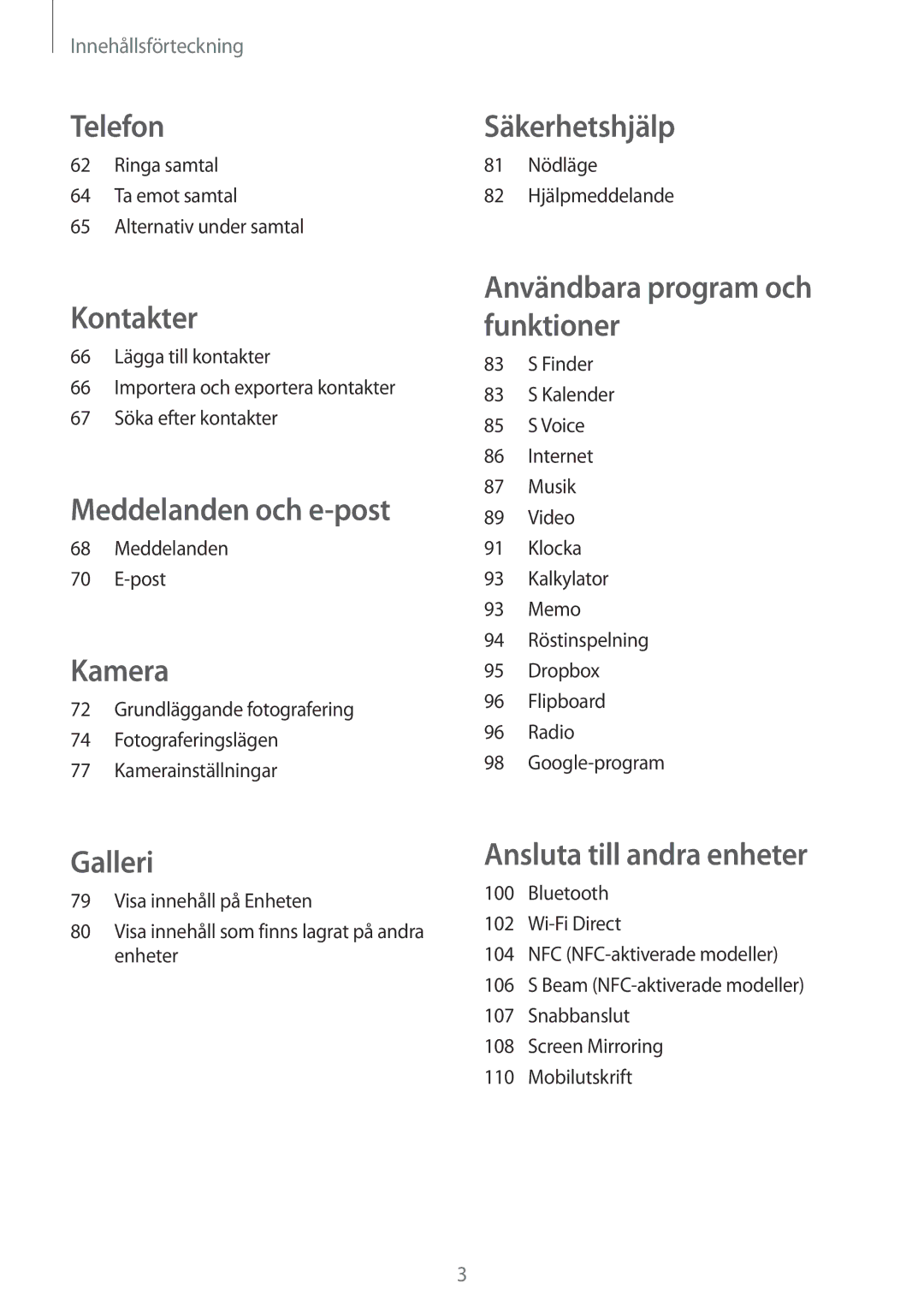 Samsung SM-A700FZKANEE, SM-A700FZDANEE manual Ringa samtal Ta emot samtal Alternativ under samtal, Meddelanden Post 