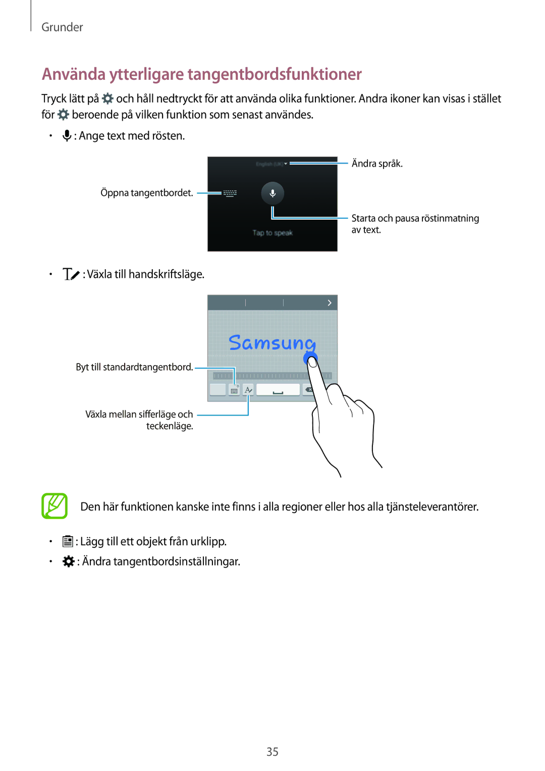 Samsung SM-A700FZWANEE, SM-A700FZKANEE manual Använda ytterligare tangentbordsfunktioner, Växla till handskriftsläge 