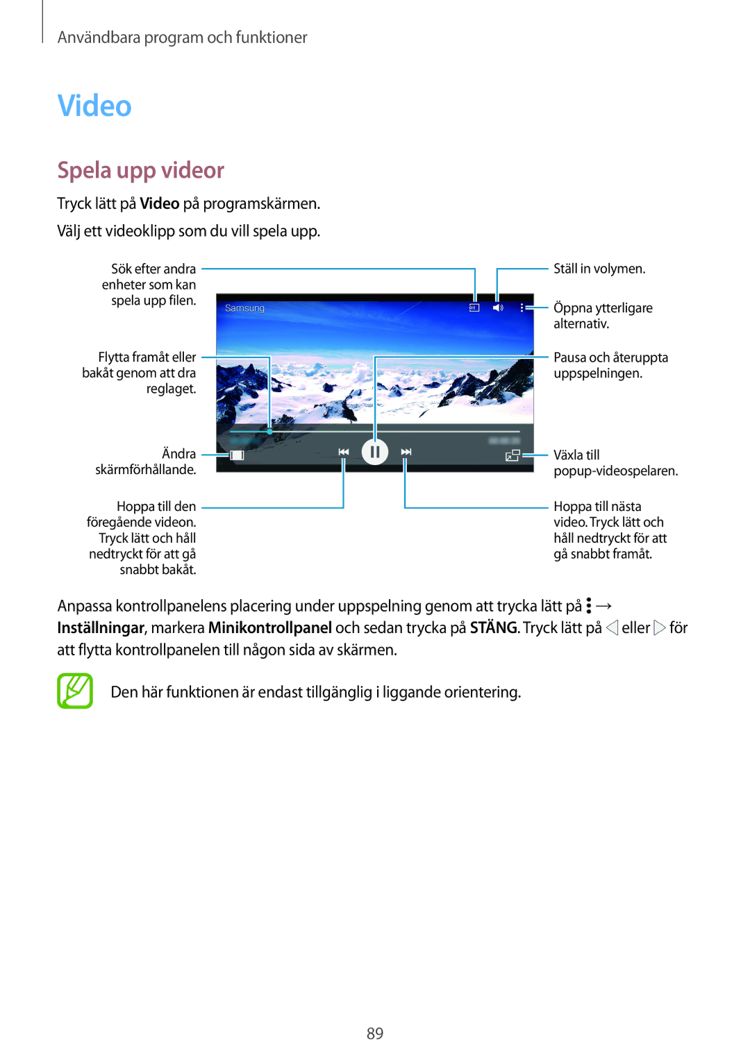 Samsung SM-A700FZWANEE, SM-A700FZKANEE, SM-A700FZDANEE manual Video, Spela upp videor 