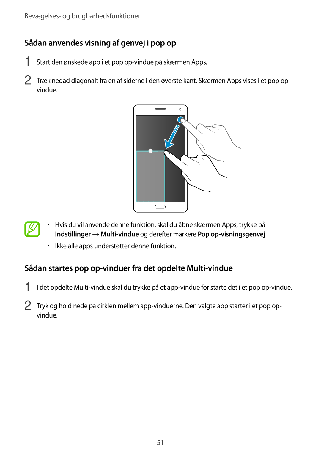 Samsung SM-A700FZKANEE, SM-A700FZDANEE, SM-A700FZWANEE manual Sådan anvendes visning af genvej i pop op 