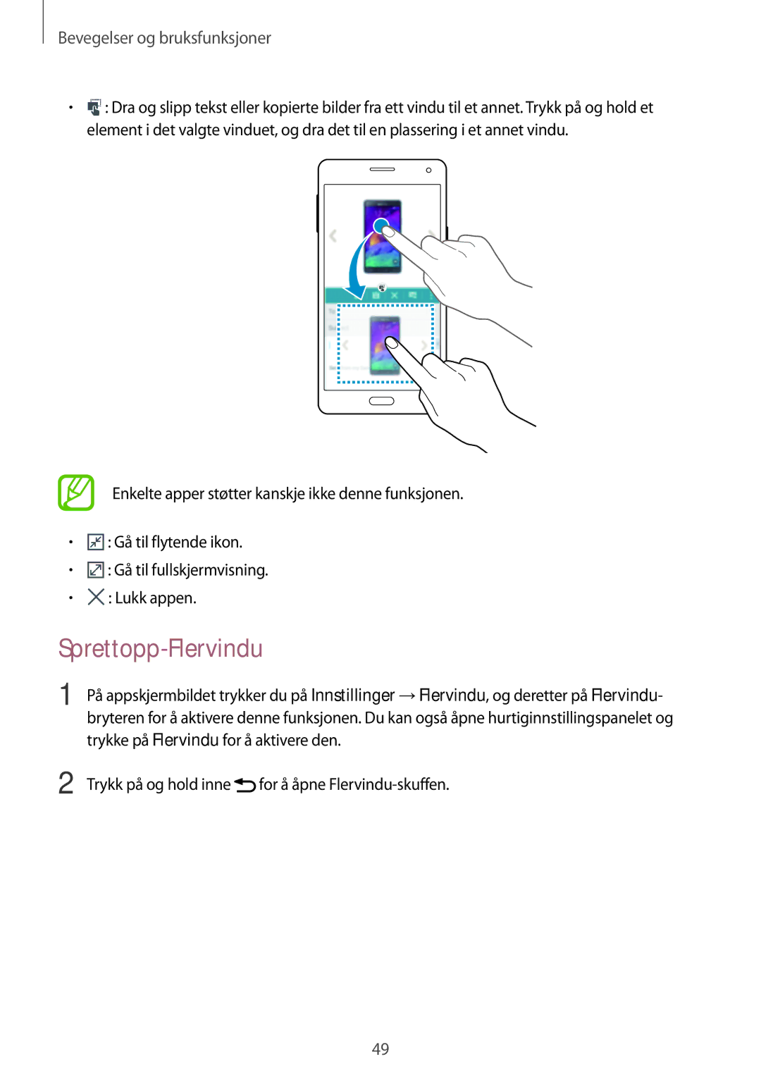 Samsung SM-A700FZDANEE, SM-A700FZKANEE, SM-A700FZWANEE manual Sprettopp-Flervindu 