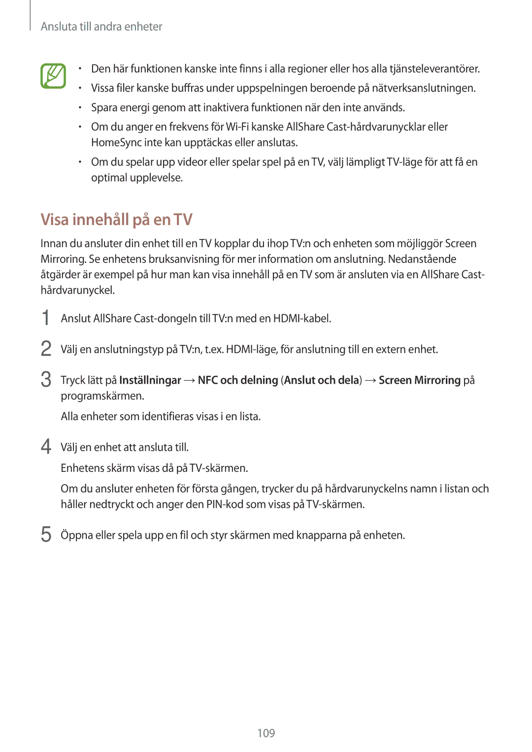 Samsung SM-A700FZDANEE, SM-A700FZKANEE, SM-A700FZWANEE manual Visa innehåll på en TV 