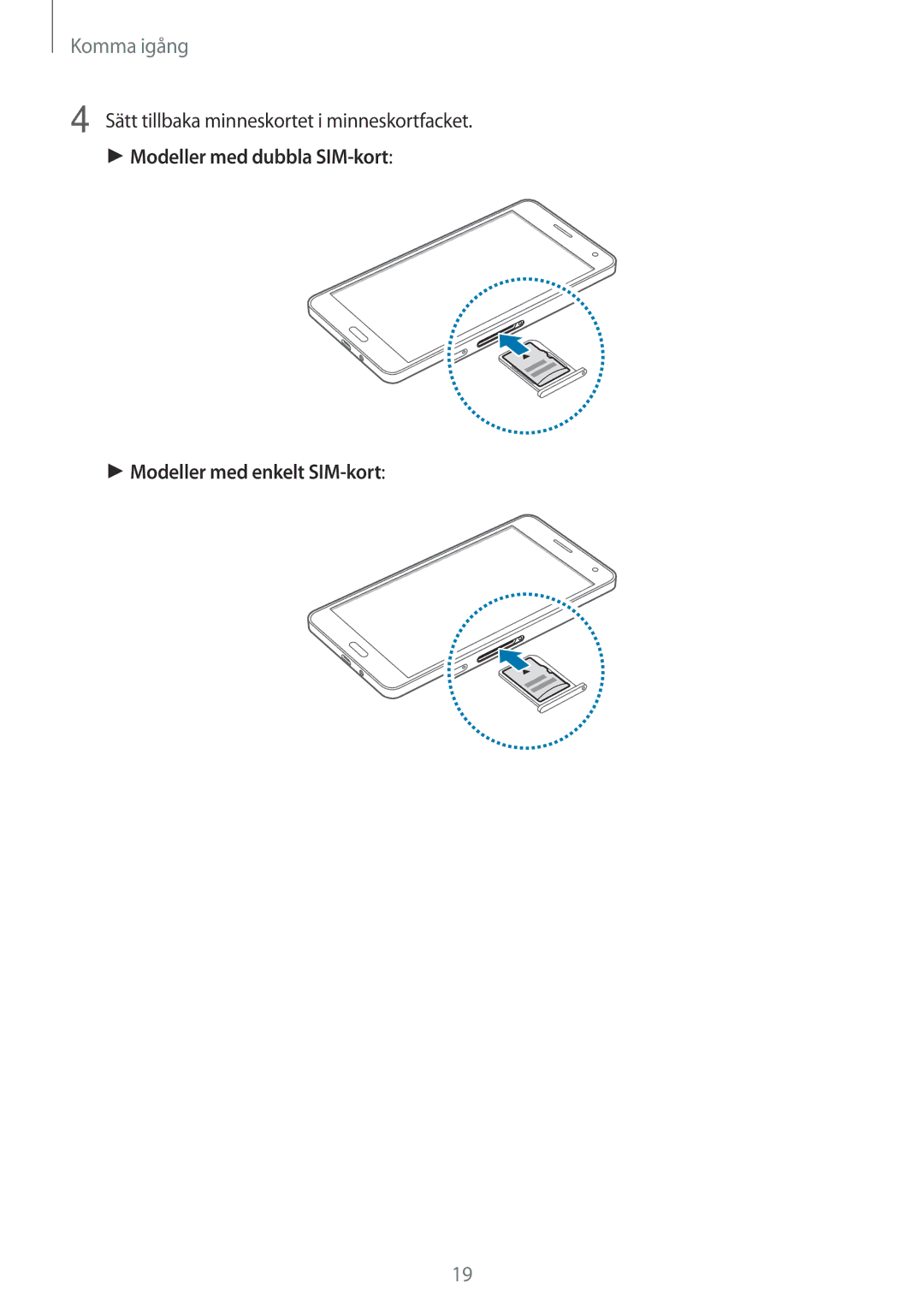 Samsung SM-A700FZDANEE, SM-A700FZKANEE, SM-A700FZWANEE manual Sätt tillbaka minneskortet i minneskortfacket 