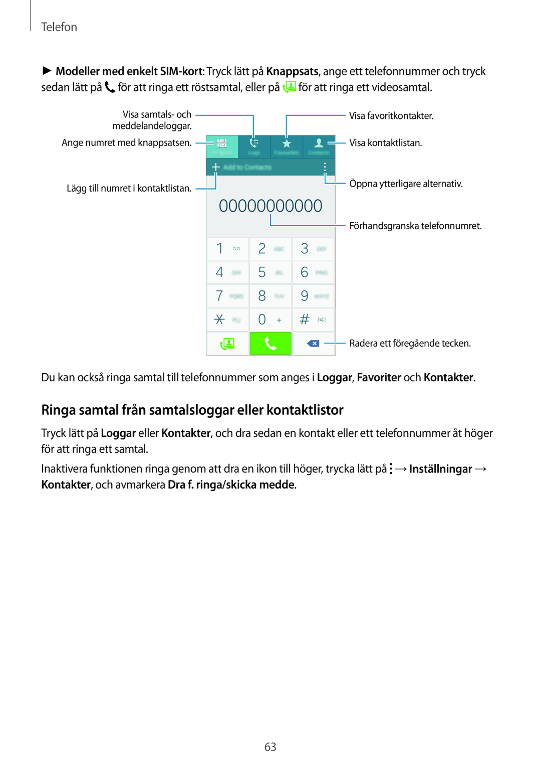 Samsung SM-A700FZKANEE, SM-A700FZDANEE, SM-A700FZWANEE manual Ringa samtal från samtalsloggar eller kontaktlistor 